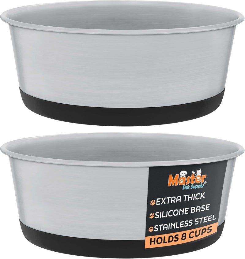 Master Pet Supply Stainless Steel Dog Bowls Set of 2 with Extra Thick Silicone Base - 8 Cup (64 oz) Black Velvet, Non-Slip, Dishwasher Safe Metal Bowls, Pet Dog Food Bowl for Dogs, Cats, Anti Rust - Image 1